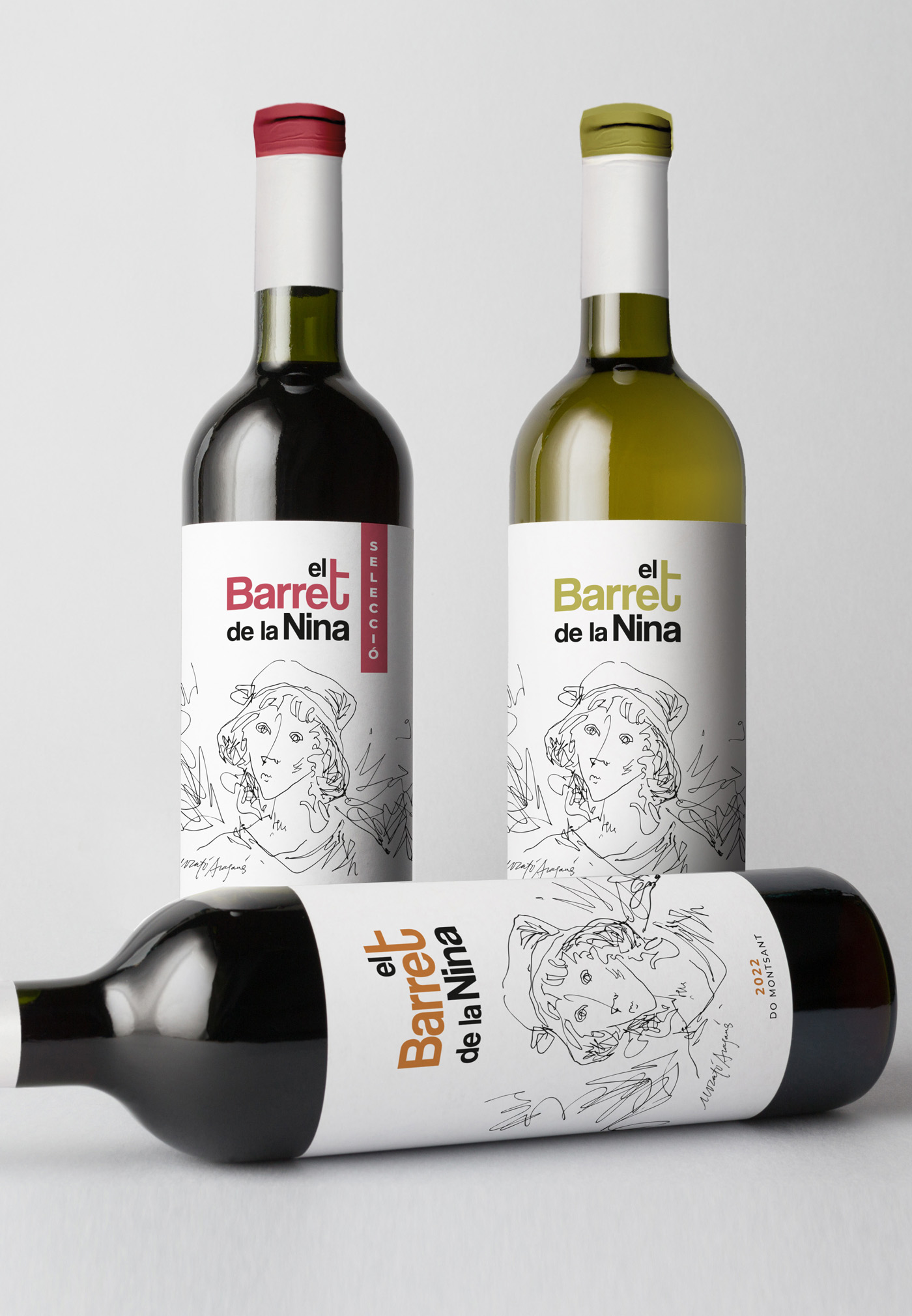 El Barret de la Nina tres variedades, tinto joven, blanco y selección